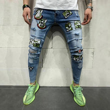 Load image into Gallery viewer, Men's Casual Slim-fit Ripped Embroidered Jeans
