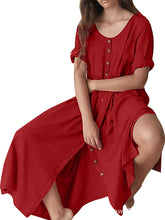 Load image into Gallery viewer, Women's Casual Loose Button Irregular Hem Dress