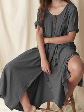 Load image into Gallery viewer, Women's Casual Loose Button Irregular Hem Dress