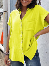 Load image into Gallery viewer, Short Sleeve Pocket Plus Large Solid Color Ladies Shirt