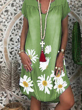 Load image into Gallery viewer, Floral Print Round Neck Short Sleeve Casual Enlarged Denim Dress