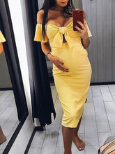 Load image into Gallery viewer, Maternity Slim Sexy Knotted Lace Solid Strapless Dress