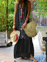 Load image into Gallery viewer, Women Bohemian Printed Straps Ruffles Hem Holiday Maxi Dress