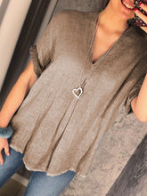 Load image into Gallery viewer, Casual Loose Cotton and Linen V-neck Short Sleeve Top