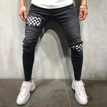 Load image into Gallery viewer, Men's Ripped Plaid Skinny Stretch Distressed Jeans