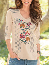 Load image into Gallery viewer, V-neck Printed Mid-sleeved Loose Top