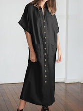 Load image into Gallery viewer, Women V-Neck Batwing Sleeve Buttons Loose Maxi Dress