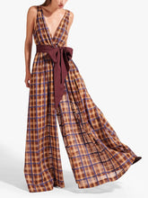 Load image into Gallery viewer, Women's Fashion Check Bow Tie Jumpsuit