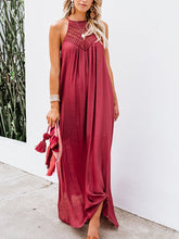 Load image into Gallery viewer, Women's Solid Color Deep V Fringe Sleeveless Maxi Dress