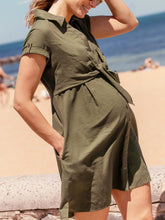 Load image into Gallery viewer, Maternity Fashion Button-Up Corset Short Sleeve Lapel Shirt Dress