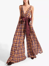 Load image into Gallery viewer, Women's Fashion Check Bow Tie Jumpsuit