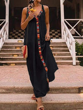 Load image into Gallery viewer, Women's Sexy Cotton And Linen Strap V-Neck Contrast Dress
