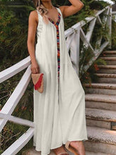 Load image into Gallery viewer, Women's Sexy Cotton And Linen Strap V-Neck Contrast Dress