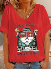 Load image into Gallery viewer, Loose V-Neck Short Sleeve Print Women's Tops