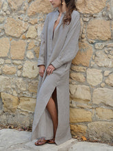 Load image into Gallery viewer, Women's Cotton And Linen V-Neck Loose Side Slit Long Dress