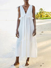 Load image into Gallery viewer, Women's Fashion White Bandage V-Neck Stitching Maxi Dress