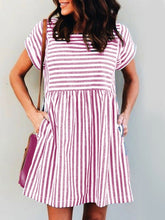 Load image into Gallery viewer, Fashion Wild Pocket Square Collar Linen Striped Dress