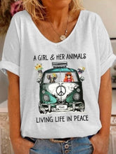 Load image into Gallery viewer, Loose V-Neck Short Sleeve Print Women's Tops