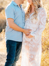 Load image into Gallery viewer, Maternity Sexy Perspective Lace Split Flare Sleeve Dress