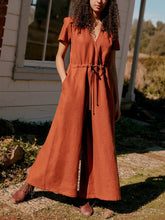 Load image into Gallery viewer, Women's Sexy V-Neck Lace-Up Short Sleeve Jumpsuit