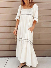 Load image into Gallery viewer, White Square Neck Loose Print Pleated Short Sleeve Dress