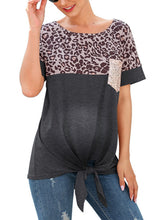 Load image into Gallery viewer, Maternity Leopard Print Spangled Sequin Pocket Loose Tie T-Shirt
