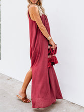 Load image into Gallery viewer, Women's Solid Color Deep V Fringe Sleeveless Maxi Dress
