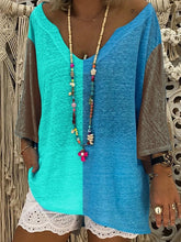 Load image into Gallery viewer, Colorblock V-Neck Long-Sleeved T-Shirt And Shorts Suit
