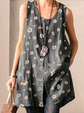 Load image into Gallery viewer, Women's Daisy Print Sleeveless Loose Vest Shirt