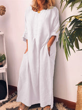 Load image into Gallery viewer, Women's Cotton And Linen Solid Color Casual Loose Dress