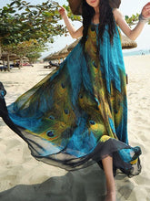 Load image into Gallery viewer, Women's Bohemian Chiffon Peacock Print Swing Sleeveless Dress