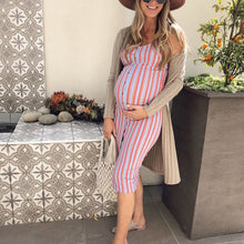 Load image into Gallery viewer, Striped Slim Suspenders Maternity Dress