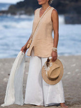 Load image into Gallery viewer, V-neck Cotton and Linen Sleeveless Casual Plus Size Suit