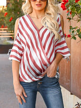 Load image into Gallery viewer, Maternity V-Neck Mid Sleeve Striped Cross Loose Shirt