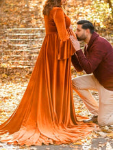 Load image into Gallery viewer, Maternity Bohemian Flared Sleeve Velvet Maxi Dress
