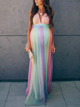 Load image into Gallery viewer, Maternity Sexy Rainbow Striped Maxi Dress