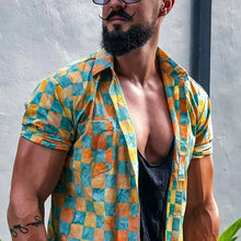 Load image into Gallery viewer, Square Color Matching Lapel Men's Tops