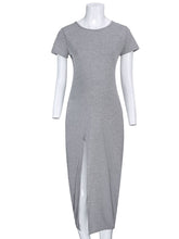 Load image into Gallery viewer, Round Neck Short Sleeve Split Maternity Dress Women