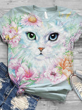 Load image into Gallery viewer, Cat Flower Vintage Print T-shirt