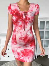 Load image into Gallery viewer, Maternity Sexy Tie-Dye Lace-Up Bodycon Dress