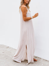 Load image into Gallery viewer, Women's Solid Color Deep V Fringe Sleeveless Maxi Dress