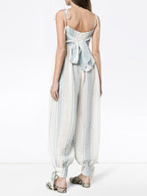 Load image into Gallery viewer, Women's Fashion Striped Print Sling Backless Lace Jumpsuit