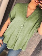 Load image into Gallery viewer, Casual Loose Cotton and Linen V-neck Short Sleeve Top