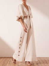 Load image into Gallery viewer, Women's Fashion Lantern Sleeve Waist Wide Leg Jumpsuit