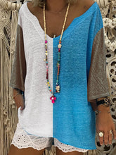 Load image into Gallery viewer, Colorblock V-Neck Long-Sleeved T-Shirt And Shorts Suit