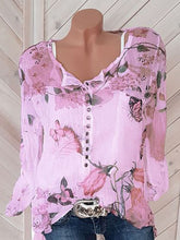 Load image into Gallery viewer, V-neck Button Top Chiffon Shirt