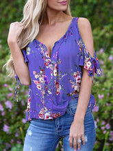 Load image into Gallery viewer, Women's Casual Off-Shoulder V-Neck Printed Lotus Leaf Shirt