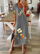 Load image into Gallery viewer, Women's Casual Floral Round Neckline Midi A-Line Dress