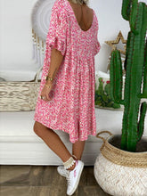 Load image into Gallery viewer, V-neck Floral Cotton and Linen Sleeve Dress