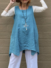 Load image into Gallery viewer, Linen W Hem Vest Top And Solid Color Casual Trouser Suit